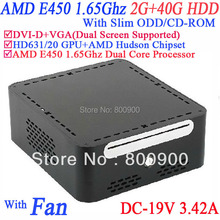 intel mini computer with DVI-D 19V-DC Slim ODD CD-ROM 2G RAM 40G HDD AMD APU E450 1.65GHz Radeon HD6310 core windows or linux
