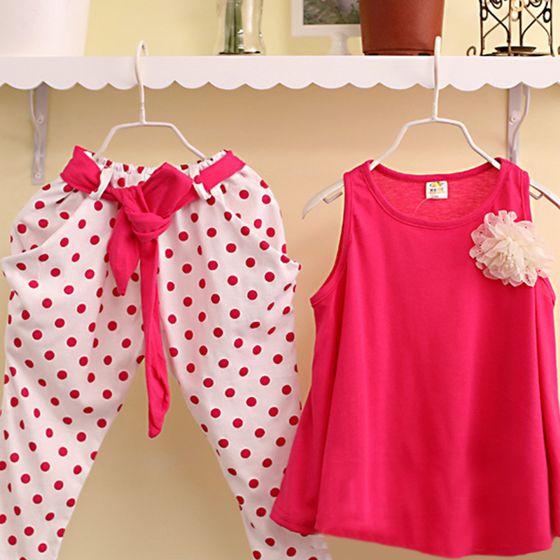2015 children s clothing summer set child flower female vest polka dot harem pants kids clothes