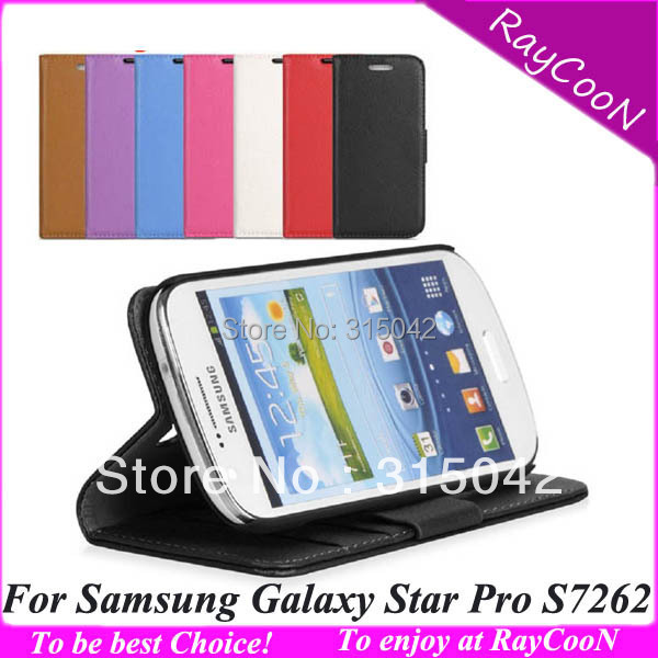 10pcs/lot High Quality for Samsung galaxy star pro s7262 Leather cases,s7262 pu leather stand cover with card slots,mix color