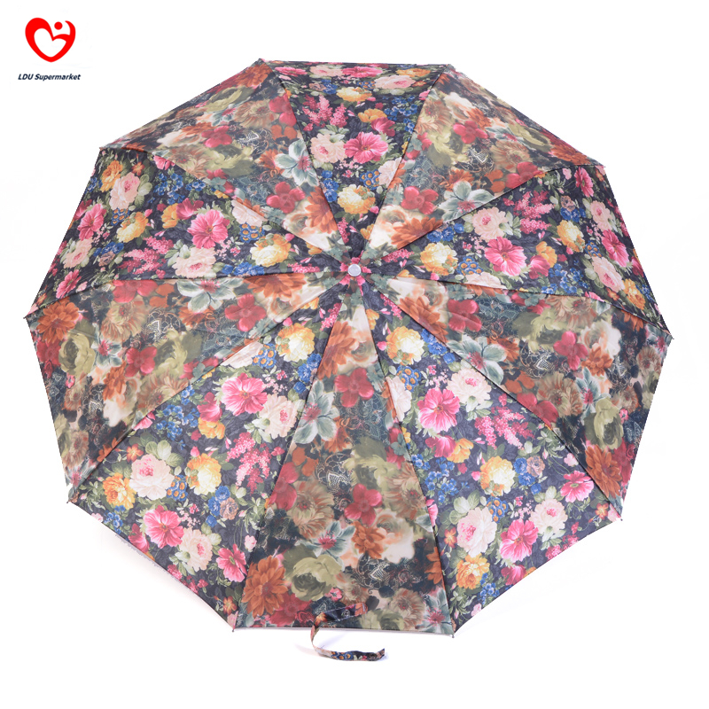 Russian Style Flowes Oil Painting Automatic 3 Fold Women Flower Clear Rain Umbrellas For Sale Chinese Famous Umbrella Parasol-01