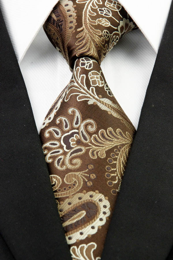 NT0286 Brown Beige Paisley Man s Classic Business Wedding Party Tie Fashion Luxury Jacquard Woven Silk