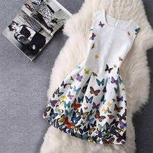 Hot Sale New 2016 Baby Girls Full Butterfly Print Dress 6 to 12 Years Kids Sundress for Girls Clothing Summer