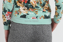 Harbeth 2015New Spring autumn women sweatshirts floral pullover casual hoodies cotton Terry printed O neck long