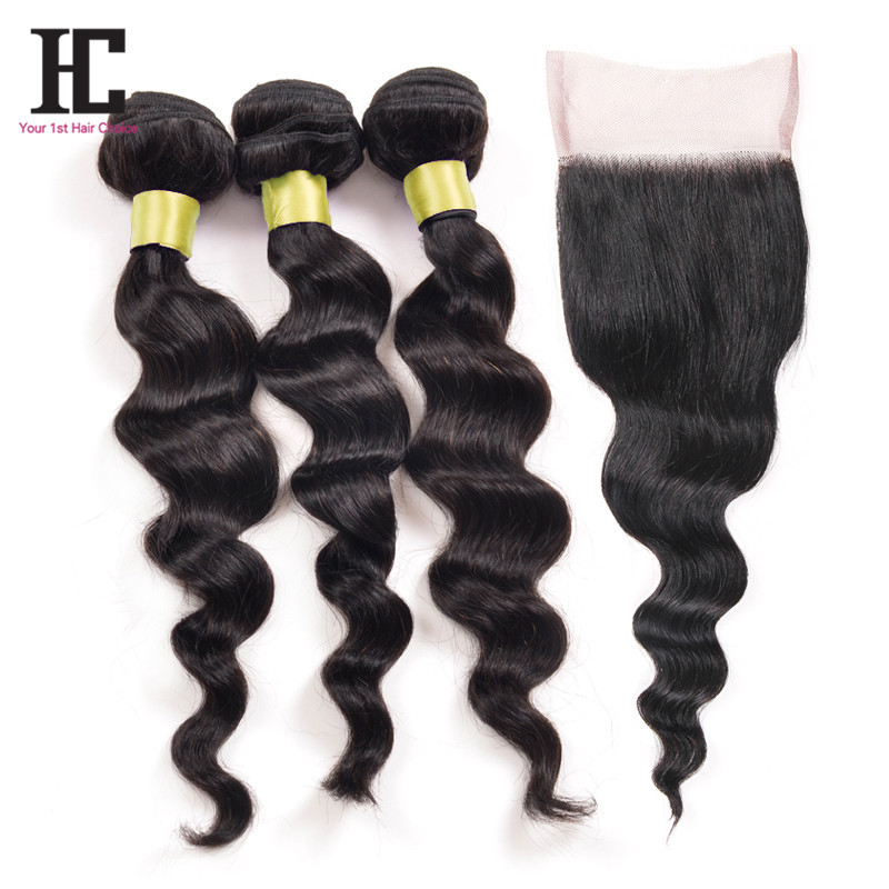 Peruvian Virgin Hair With Closure Loose Wave 3Pcs Grade 7A Unprocessed Virgin Hair With Closure Vip Beauty Hair With Closure