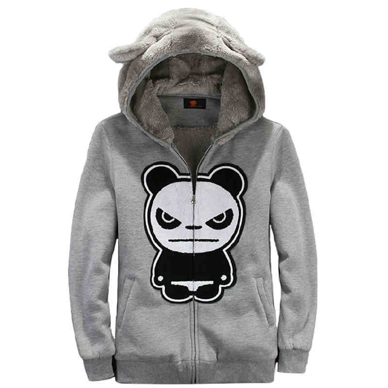 Winter Men Hip Hop Sweatshirts Cartoon Panda Embroidery Anime Mens Hoodies Funny Thick Fleece Jacket Men Hooded Coat  youth Boys