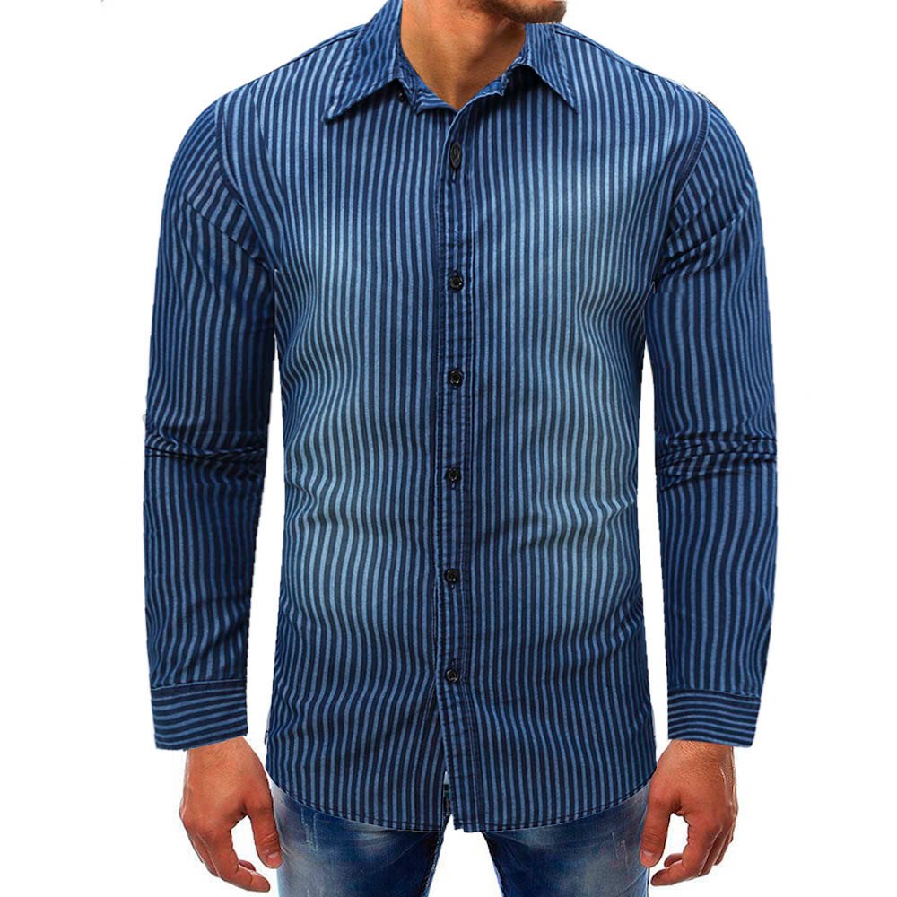 Smeiling Men Long Sleeves Casual Slim Fit Vertical Striped Button Down Dress Shirt