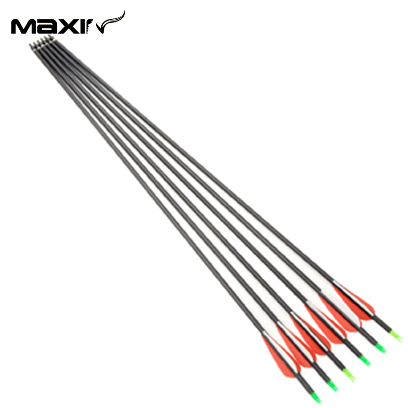 6pcs lot Replaceable Arrowhead 30 75cm Archery Carbon Arrows Suppliers Mixed Carbon Spine 500 for compound