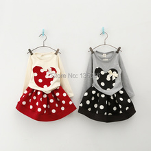 2015 Spring and autumnNew Children Girl s 2PC Sets Skirt Suit Minnie Mouse baby sets dots