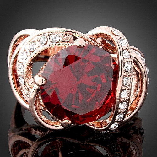 Jewelry Rose Gold plated ruby rings with CZ Diamonds for women Fashion wedding Accessories Bijouterie J00151