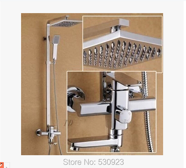 New Modern Solid Brass Shower Set Faucet Chrome Finish Rainfall Shower Head W/ Hand Shower Spray Mixer Tap Wall Mounted