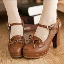 Beige Black Brown Princess Lolita bowtie cute sweet Japanese shoes cosplay maid Anim shoes student girls leather PU women shoes