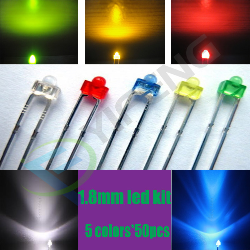 250pcs 1.8mm red/yellow/blue/green/white Ultra Bright water clear R/Y/B/G/W LED Lamps R/Y/B/G/W New free shipping