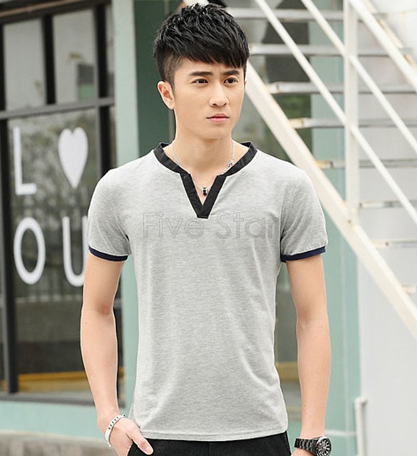 Men 2015 New summer leisure T-shirt fashion slim short sleeve V neck T shirt 18