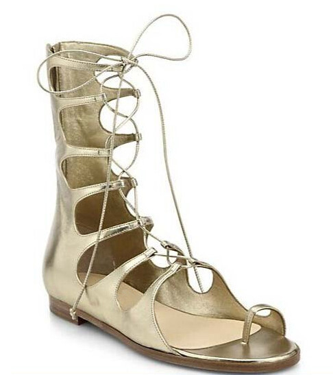 Summer-Style-Open-Toe-Gladiator-Sandals-Women-Golden-Cut-Outs-Lace-Up ... Summer-Style-Open-Toe-Gladiator-Sandals-Women-Golden-Cut-Outs-Lace-Up ...