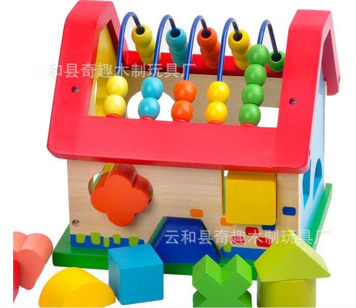 Baby wooden geometric house block toys / children early learning educational toys, Kids Child wisdom room assemble blocks