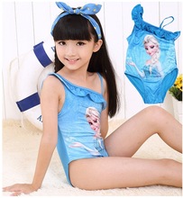 Kids Elsa Anna Princess Blue Beachwear Cloth Girls Swimsuit Baby Toddler biquini infantil Kids One piece Girls Bathing Suit