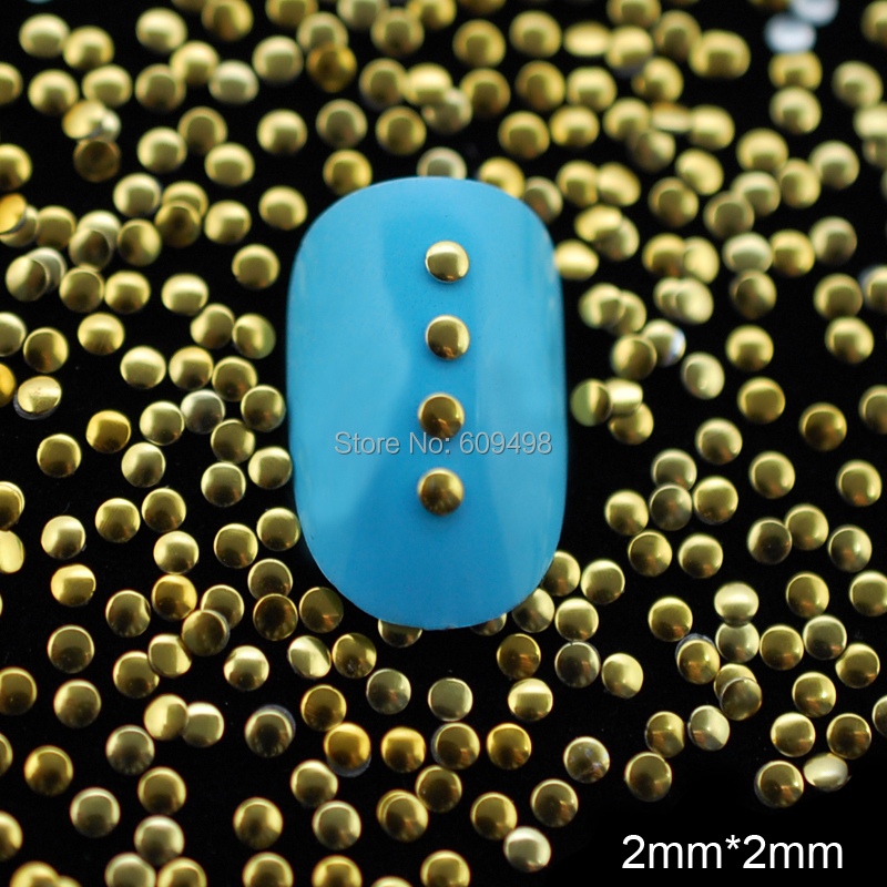 NRG13  1000pcs/lot Free Shipping 2mm Gold Round Nail Studs Gems 3D Metal Floating Charms DIY Craft Decoration Nail Jewelry