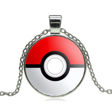 Pokemon Inspired Pendant Necklace Glass Cabochon Round Pendant accessories Silver chain necklace for Women vintage jewelry