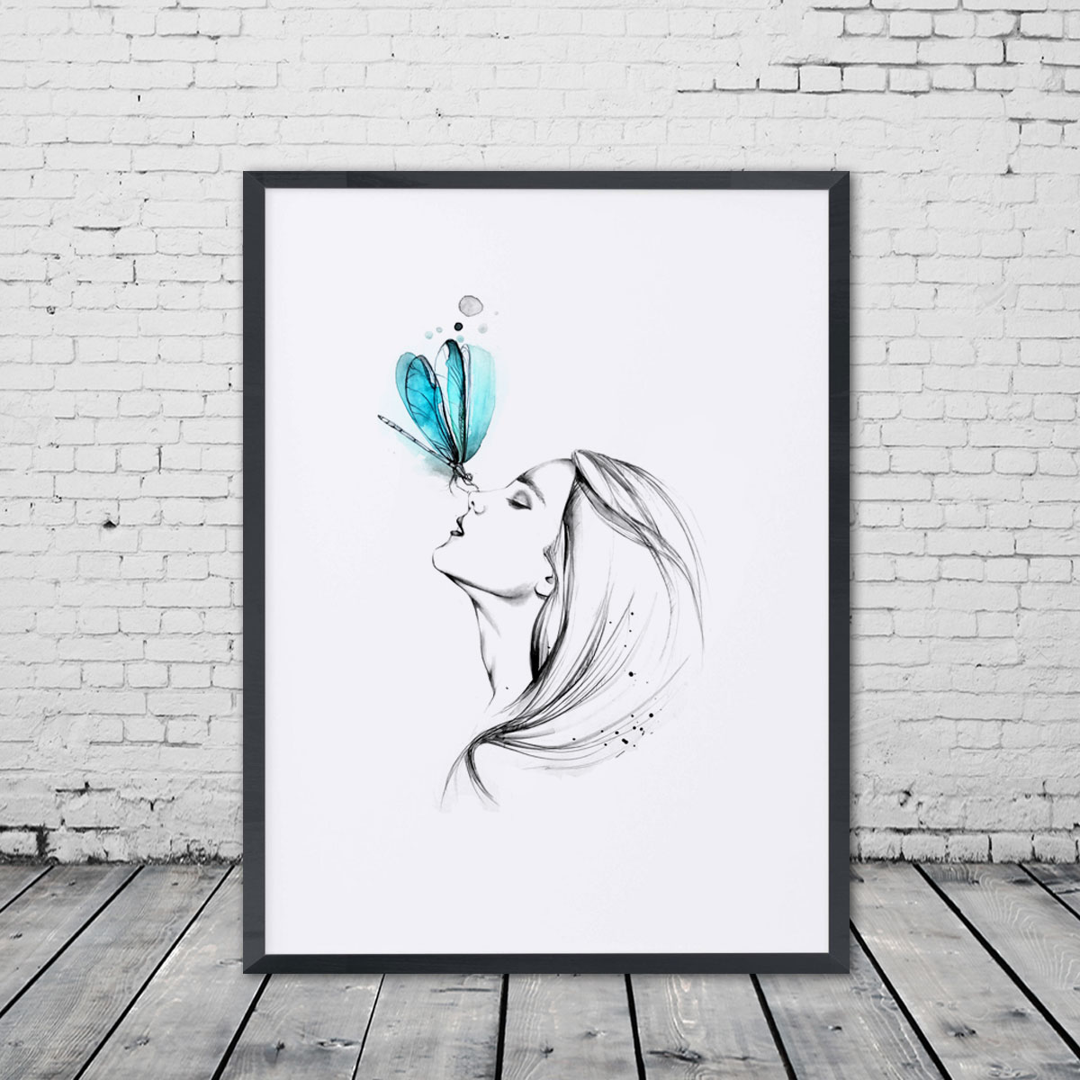 Girl With Butterfly Pencil Sketch Watercolor Painting Sweet Home
