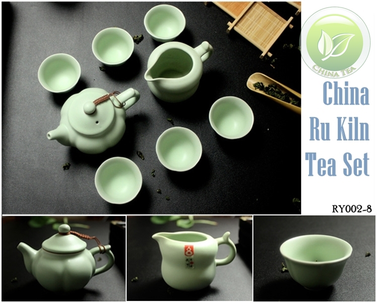 8pcs Warm Jade Chinese Ru Yao Kiln Ceramic Tea set Sky Cyan Rare Teaset 1 Teapot
