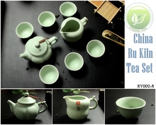 8pcs Warm Jade Chinese Ru Yao Kiln Ceramic Tea set Sky Cyan Rare Teaset,1 Teapot,1 Justice Cup,6 Tea Cups,Porcelain RY002-8