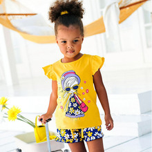 Girls Summer Casual Clothes Set Children Short Sleeve Cartoon T shirt Short Pants Sport Suits 2015