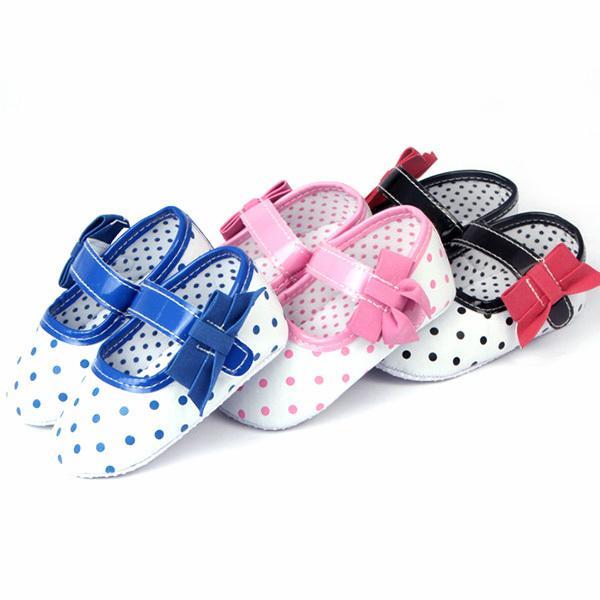 Cute Infant Baby Girl Toddler Shoes Dots Bow Soft Sole Velcro Soft Sole Anti-slip Toddler Shoes