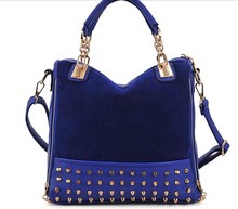 New woman bags 2015 bag handbag fashion handbags Women Stitching Flannel Rivet Studded Shoulder Messenger Bag