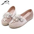 2017 Spring Autumn Women loafer Round Toe espadrilles Pearl Comfortable Hemp Bottom Frisherman Shoes Slip On