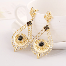 2016 Elegant big 18k gold plated long crystal drop earrings for women bohemian brincos wedding dangle earrings fashion jewelry
