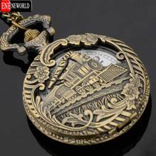 Vintage Charming fashion jewelry train carved openable Hollow pocket watch Men SteamPunk Necklace Pendant Quartz Watch
