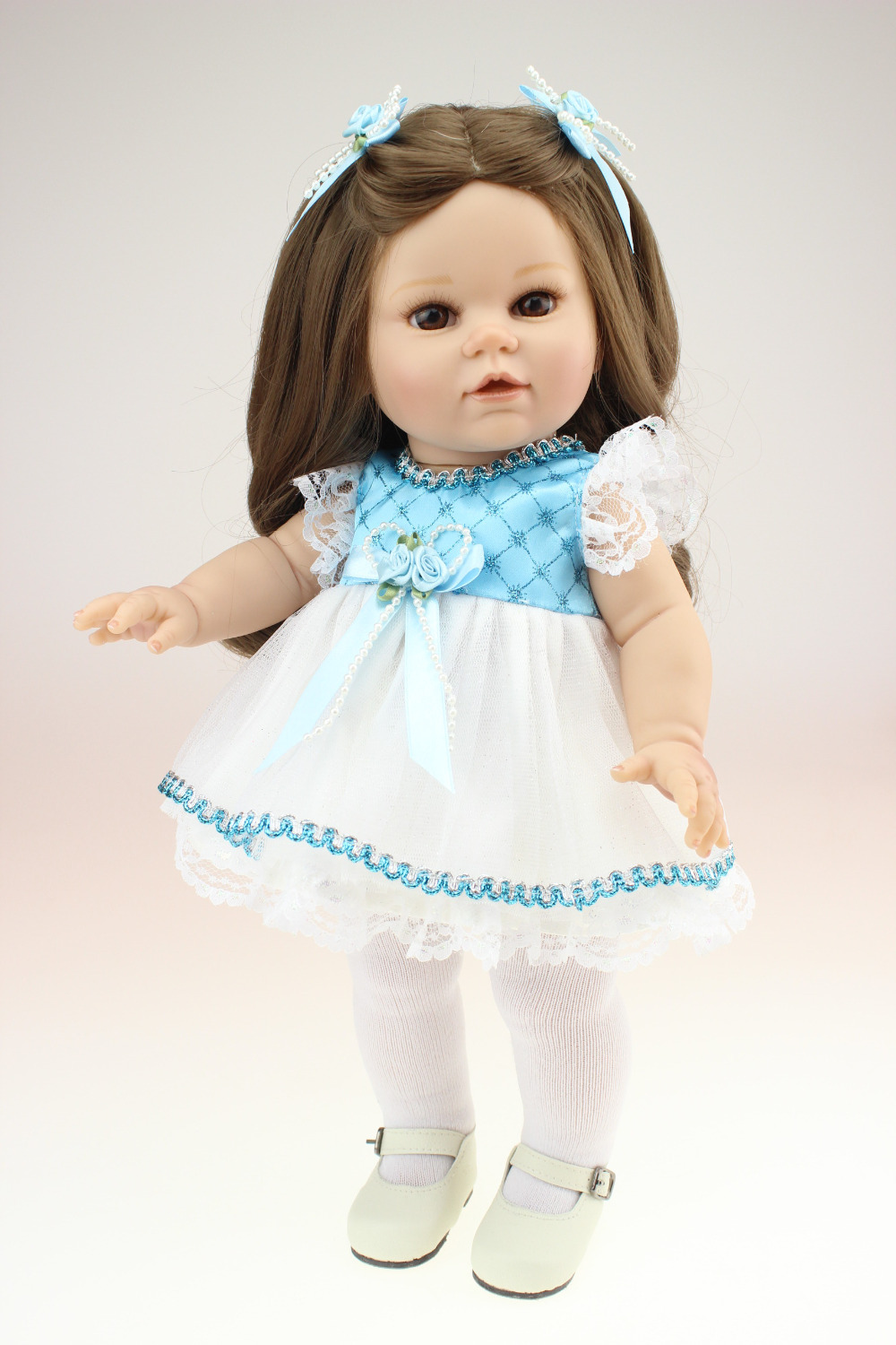 40cm Silicone reborn baby dolls for girls lifelike american girl looking brown long hair  bonecas reborn babys toys