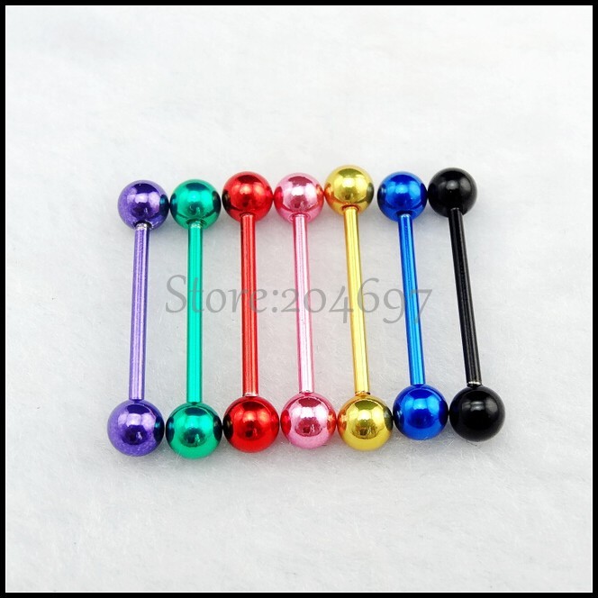 Titanium Anodized Straight Barbell Eyebrow Lip Bar Ear Tragus Tongue Rings Body Piercing Jewelry Mix Color 50pcs/lot