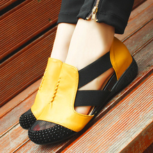 2016 new summer women sandals flat rhinestone cutout elevator colorant match casual shoes plus size toe cap covering