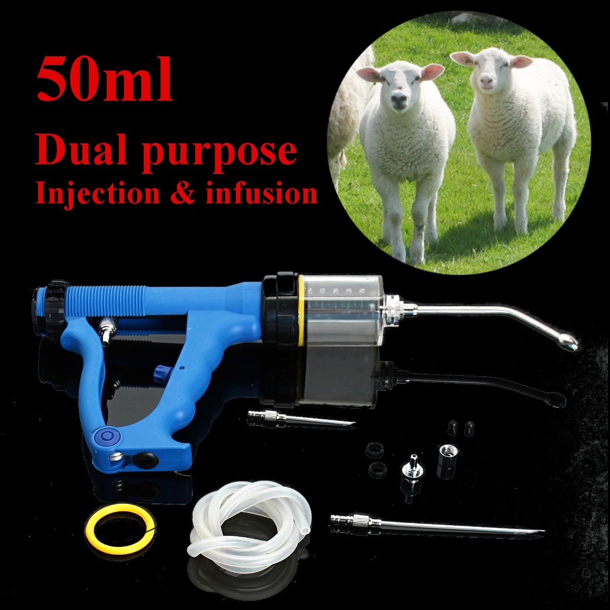 50cc Re-usable Injector Livestock Sheep Goat Cattle Drencher Adjust Dose Syringe 