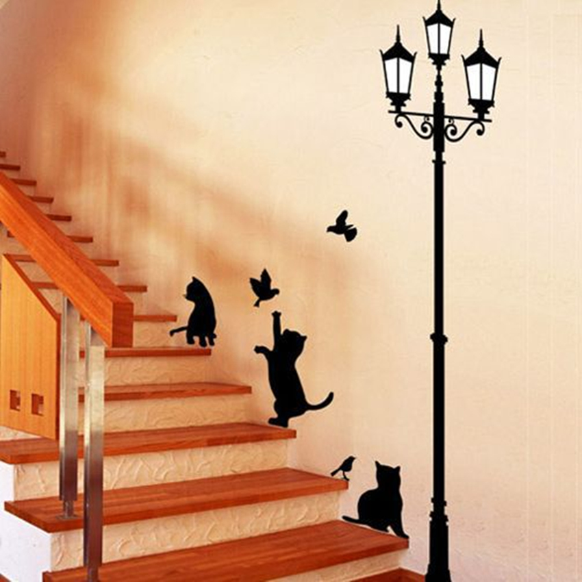 DIY Home Decors PVC Cartoon Cat Bat Violin Plane Wall Stickers for Living Room Bedroom Wall Mural Posters Modern Home Decoration