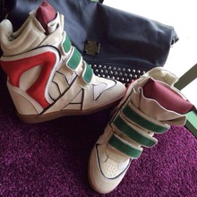 Isabel Marant genuine leather wedge sneakers invisibel high heel women fashion sneakers shoes new color block