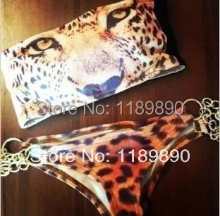 2015 горячих женщин печать леопарда купальники, женщин сексуальное бикини комплект, золотая цепь декор бренда мода дамы купальник