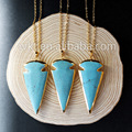 WT N489 Unique design turquoise spear arrowhead necklace with gold plated