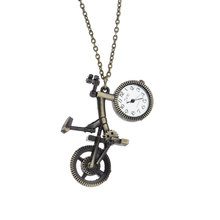 Retro Mini Bronze Bike Bicycle Design Quartz Pocket Watch Pendant Necklace Chain Free Shiping Key Chains