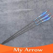 80cm Length 12pcs lot Blue Turkey Feather Carbon Arrows With Iron Arrowhead Shooting Archery Arrows For