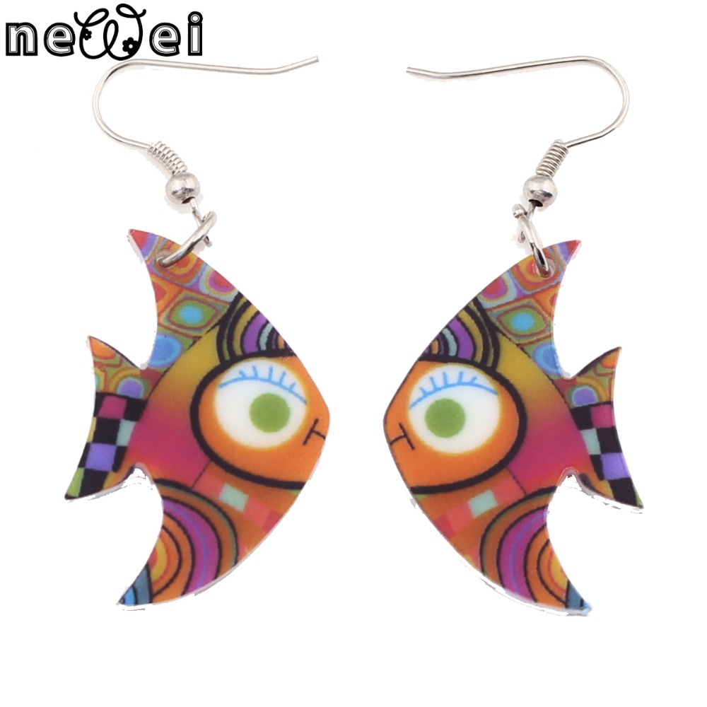 Newei Drop Fish Earrings Long Dangle Earring Acrylic Cute Pattern Fashion Jewelry For font b Women