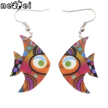 Newei Drop Fish Earrings Long Dangle Earring Acrylic Cute Pattern Fashion Jewelry For font b Women
