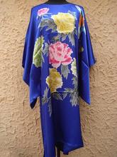 Top Vogue Blue Lady Satin Polyester Robe Nightdress Vintage Yukata Gown Sexy Home Wear Charming Sleepwear One