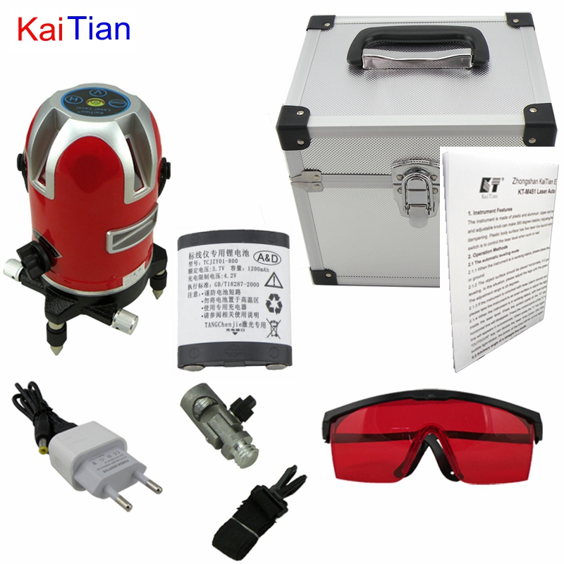 Kaitian Battery and 635nm Laser Level with 360 Rotary Tilt Slash Function / Outdoor 5 Lines Leveling Level EU Plug Lazer Level