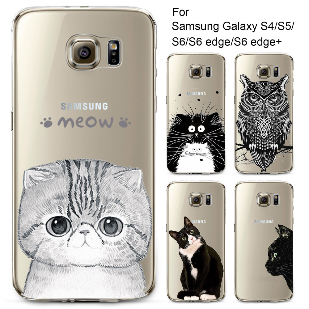 Phone Case for Samsung Galaxy S4 S5 S6 S6Edge S6Edge+ Soft TPU Silicon Transparent Thin Cover Cute Cat Owl Animals Skin Shell