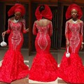 Luxury Crystal 2017 African Mermaid Evening Dresses Beaded Full Sleeves Nigeria Long Prom Gowns Big O