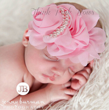 12 Colors cute newborn Baby Flower Headband Pearl Rose Flower Hair Accessories Stretchy HeadwearPhotographic props w–075