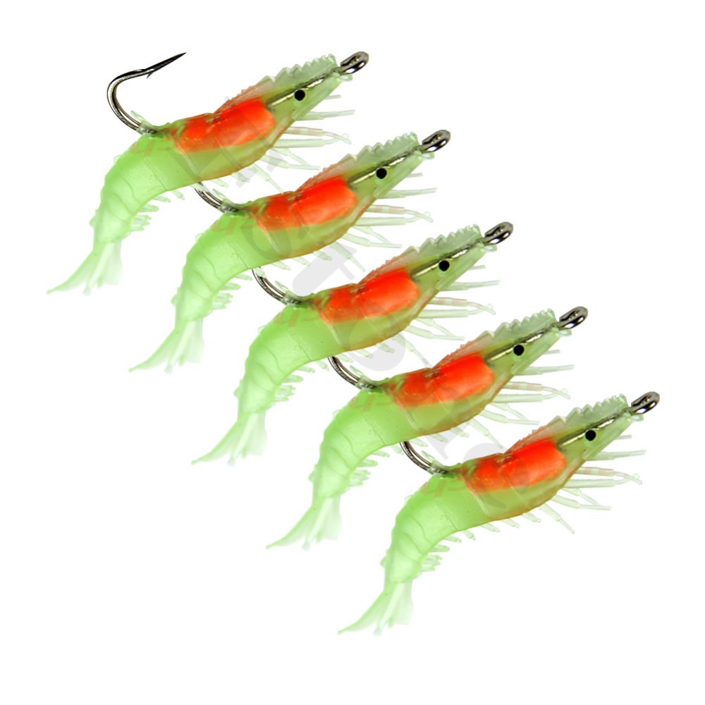 Free Shipping 5PCS 3 Colours Fish Bait Soft Silicone Prawn Shrimp Fishing Lure With Hook