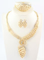Wedding Bridal Gold Silver Plated Leaf Multi Layer Crystal Statement Necklace Set Party Bridal Ring Bangle